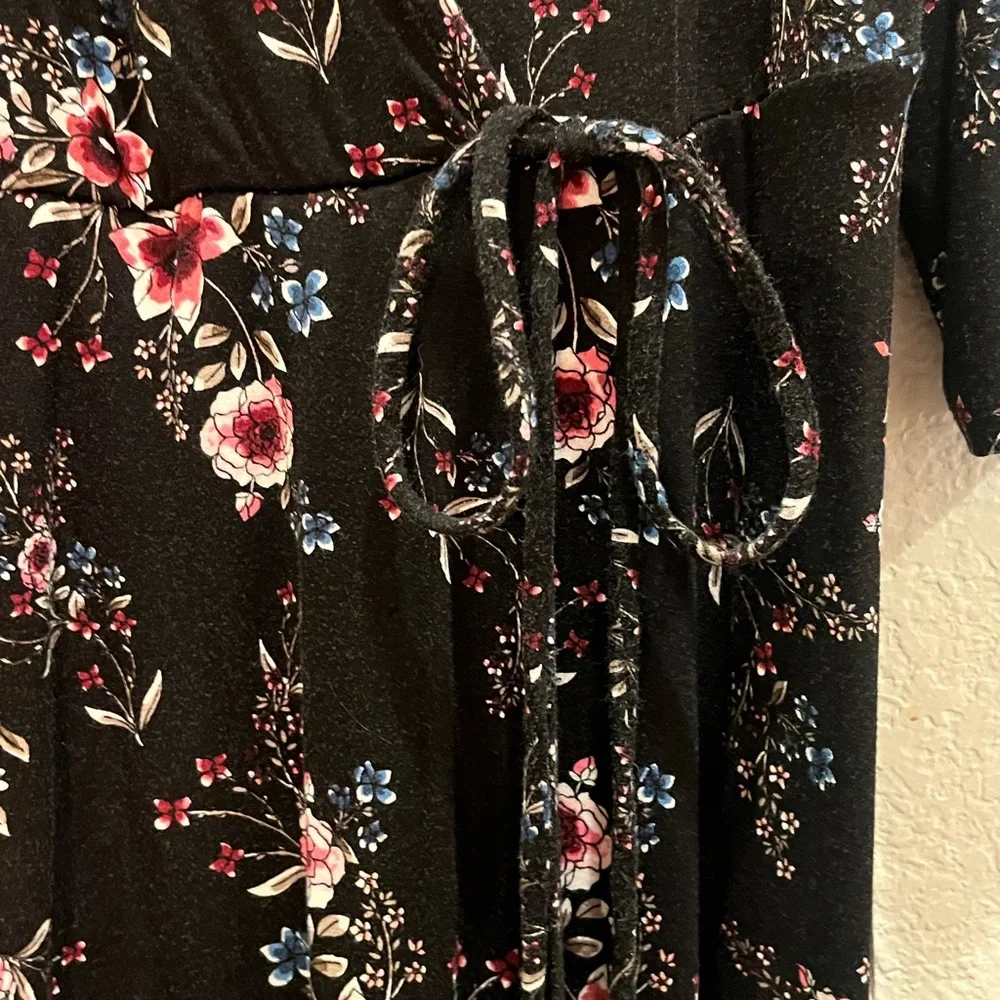 Torrid Black Xl/1 Floral Mini Jersey Wrap Dress
